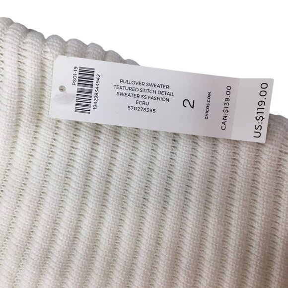 Chico's Cashmere Blend Sweater NWT Pullover Textured Stitch Size 2 or Large Ecru - Picture 5 of 7